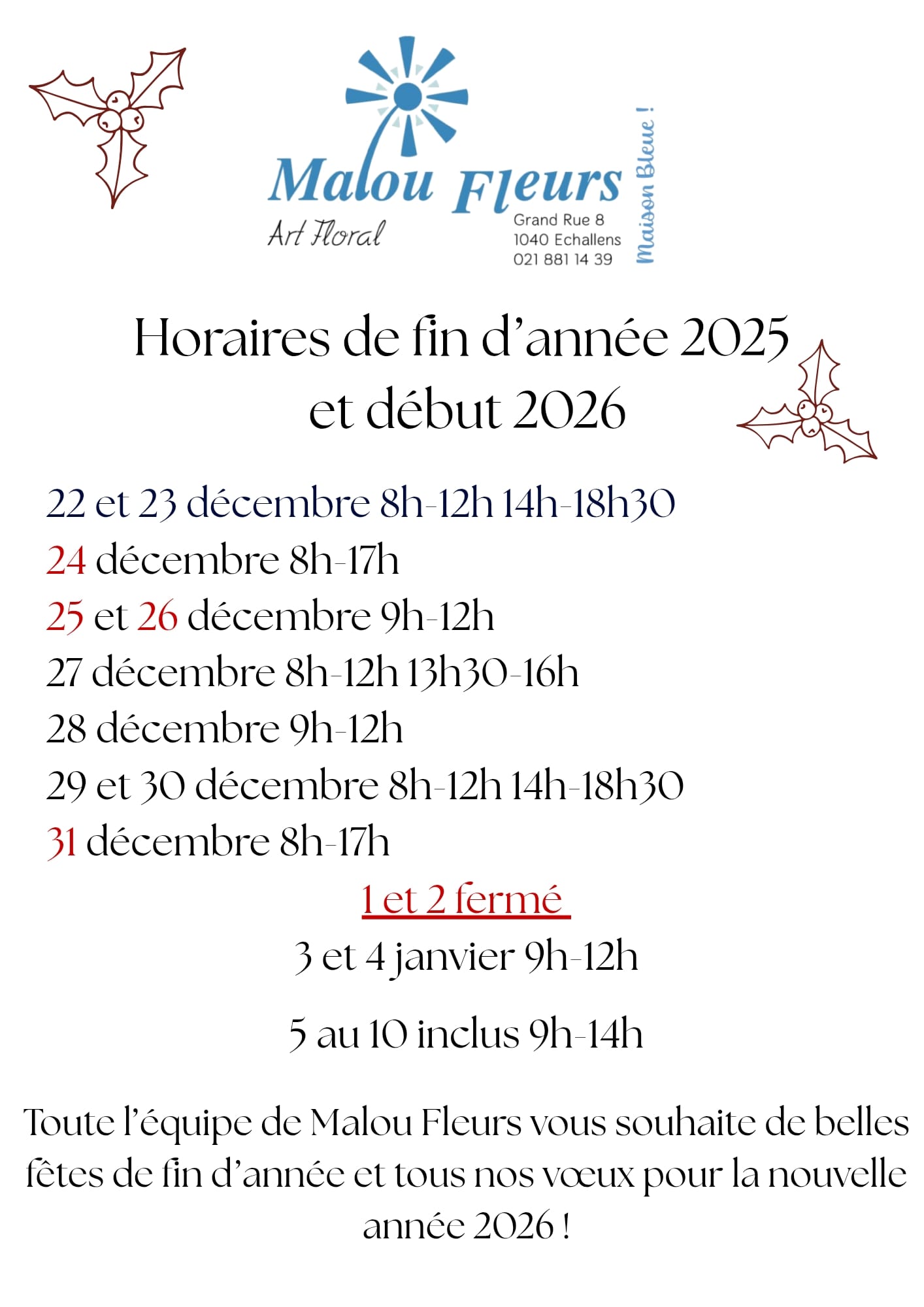 Horaire ftes 2025